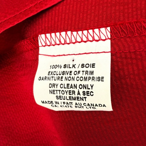 Festive Vintage 90s Deep Red  Silk Ruffle Blouse - Picture 9 of 9